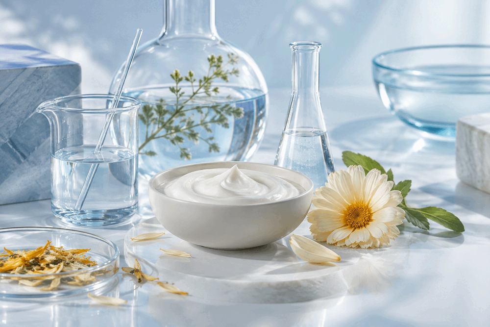 Material informativo y elementos de una rutina cosmética