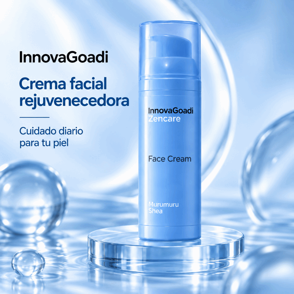 Envase de InnovaGoadi sobre una superficie azul y blanca